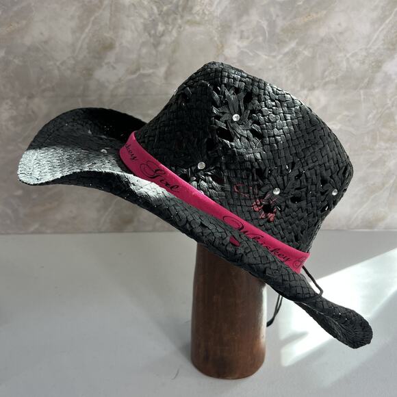Toby Keith's Cowboy Hat "Whiskey Girl" PInk OS Black 100% Paper Woven - Picture 2 of 16